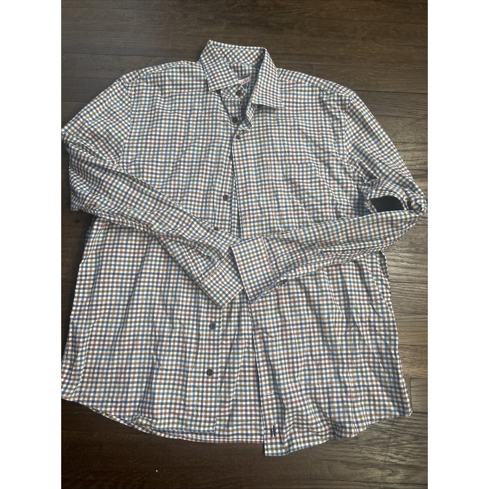Johnnie-O Shirt Mens L Hangin' Out Plaid Button Down Long Sleeve Blue Gray
